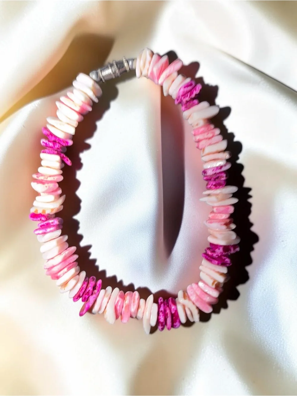 Pink & White Shell Chip Beaded Bracelet